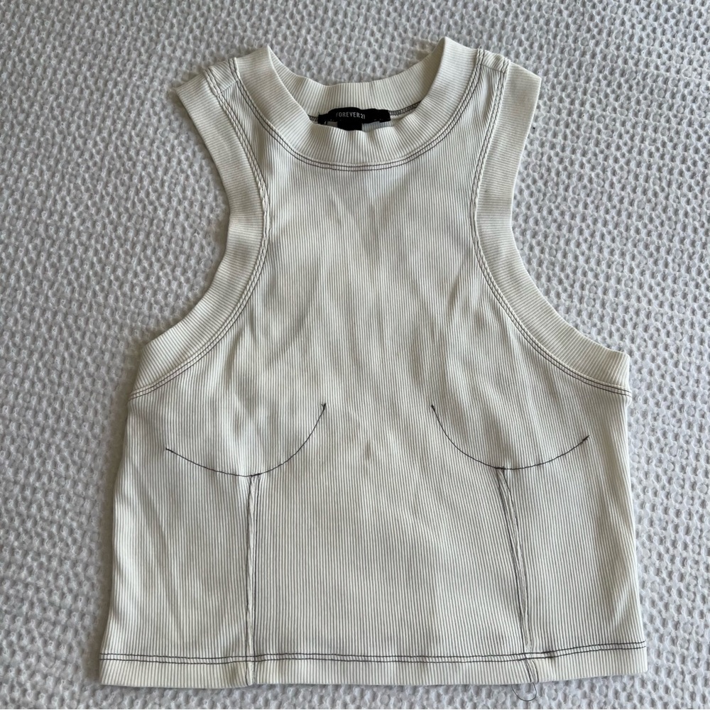 NWOT Forever 21 Cropped Tank with corset style stitching | Cream & Gray | Sz L